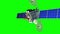 Space laser weapon. Green screen on background, fictional military satellite on orbit of planet shoots from a sci-fi gun