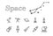 Space line icon set with telescope, saturn. spaceship, constellation Ursa Major