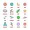 Space line icons with flat colors