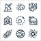 Space line icons. linear set. quality vector line set such as milky way, jupiter, meteorite, observatory, orbit, spaceship, space