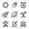 Space line icons. linear set. quality vector line set such as spaceship, satellite dish, space robot, telescope, saturn, asteroid