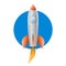 Space metal rocket with blue pothold flies up