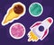 space meteorite planets and spaceship adventure cartoon icons set