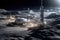 Space mining base operation on the moon surface