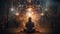 Space outdoors silhouette universe star meditating energy yoga zen spirituality nebula lotus