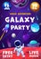 Space party flyer cartoon astronaut, ufo, rocket