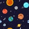 Space pattern with planets and stars. Solar