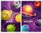 Space planets of alien solar system, cartoon