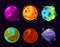 Space planets, asteroid, moon, fantastic world game vector cartoon icons