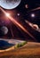 Space and planets. Fantastic view from the ground 3D rendering