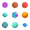 Space planets icons set, cartoon style