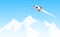 Space poster with rocket launch with mountain landscape on blue background vector illustration