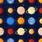 Space print. Seamless vector pattern. Planets of the Solar system on a dark background. Universe, outer space