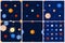 Space print. Seamless vector pattern set. Different colored planets of the Solar system and stars.
