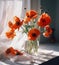 space red sunshine background flower floral beautiful vase decoration poppy bouquet. Generative AI.