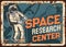Space research center vector rusty metal plate
