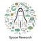 Space Research Line Art Thin Icons Set with Shuttle Astronaut and Planets