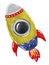 Space rocket, blue, red and grey, hand drawn watercolor illustration