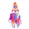 Space rocket, the concept of starting a business. Modern style abstraction with composition made of various rounded shapes in colo