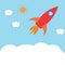 Space rocket flying in the sky. The concept of business success, start.