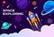 Space rocket launch, cartoon galaxy space planets