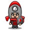Space rocket mascot costume holding diver helmet