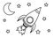 Space rocket, picture for children to be colored, black and white, isolated.