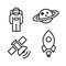 Space rocket ship icon set, with astronaut, outer space, satellite and ship.