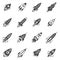 Space Rockets Black White Icons Set