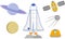 Space rockets, satellites and planets vector illustration