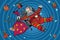 Space Santa Claus in zero gravity with Christmas gifts