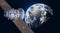 Space satellite communication in orbit around Earth. 3d render orbital sputnik illustration. Elements of this image are furnished