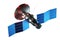 Space satellite with dish antenna and solar panels Isolated on a white background. Telecommunications, high-speed Internet,