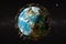 Space satellites around the Earth Globe in the space, 3D rendering