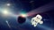 Space scene. Astronauts flying in outer space. Planets and gas around. Elements of this image furnished by NASA