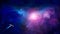 Space scene. Blue and violet nebula with spaceship. Elements fur