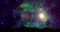 Space scene.Colorful nebula with land and small planet. Elements