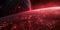 A space scene with red lights and a planet