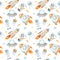 Space Seamless pattern with Astronaut, cosmonaut, Space rocket, Flying saucer UFO, Spaceship, alien, Unidentified flying