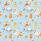 Space Seamless pattern with Astronaut, cosmonaut, Space rocket, Flying saucer UFO, Spaceship, alien, Unidentified flying