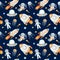 Space Seamless pattern with Astronaut, cosmonaut, Space rocket, Flying saucer UFO, Spaceship, alien, Unidentified flying