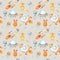 Space Seamless pattern with Astronaut, cosmonaut, Space rocket, Flying saucer UFO, Spaceship, alien, Unidentified flying