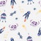 Space seamless pattern. Background with cartoon space rockets, planets, stars. Cosmic.