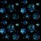 Space seamless pattern on a black background with stars, planets, galaxies