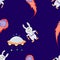 space seamless pattern. cute pattern with cartoon bunny astronaut. comets, spaceship, meteorites, galaxy, planets