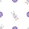space seamless pattern. cute pattern with cartoon bunny astronaut. comets, spaceship, meteorites, galaxy, planets