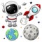 Space set of astronaut, rocket and planets