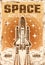 Space shuttle flight up colored vintage poster