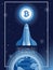 space shuttle fly from Earth to bitcoin logotype on the moon