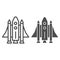 Space Shuttle line and solid icon, transport symbol, Spaceship vector sign on white background, rocket icon in outline